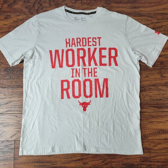 UNDER ARMOUR Hardest Worker in the Room Project Rock Heatgear Shirt sz XL EUC - Picture 1 of 5